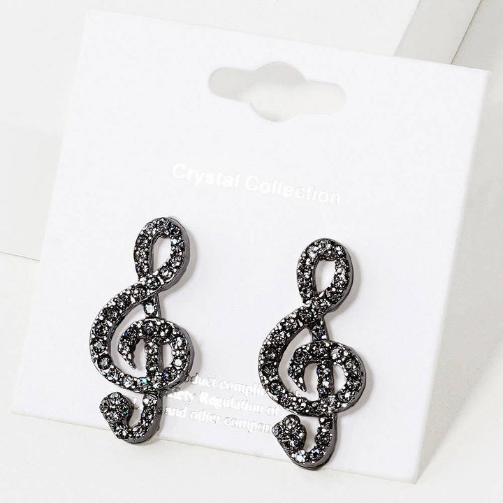 Crystal Paved Treble Clef Stud Earrings
