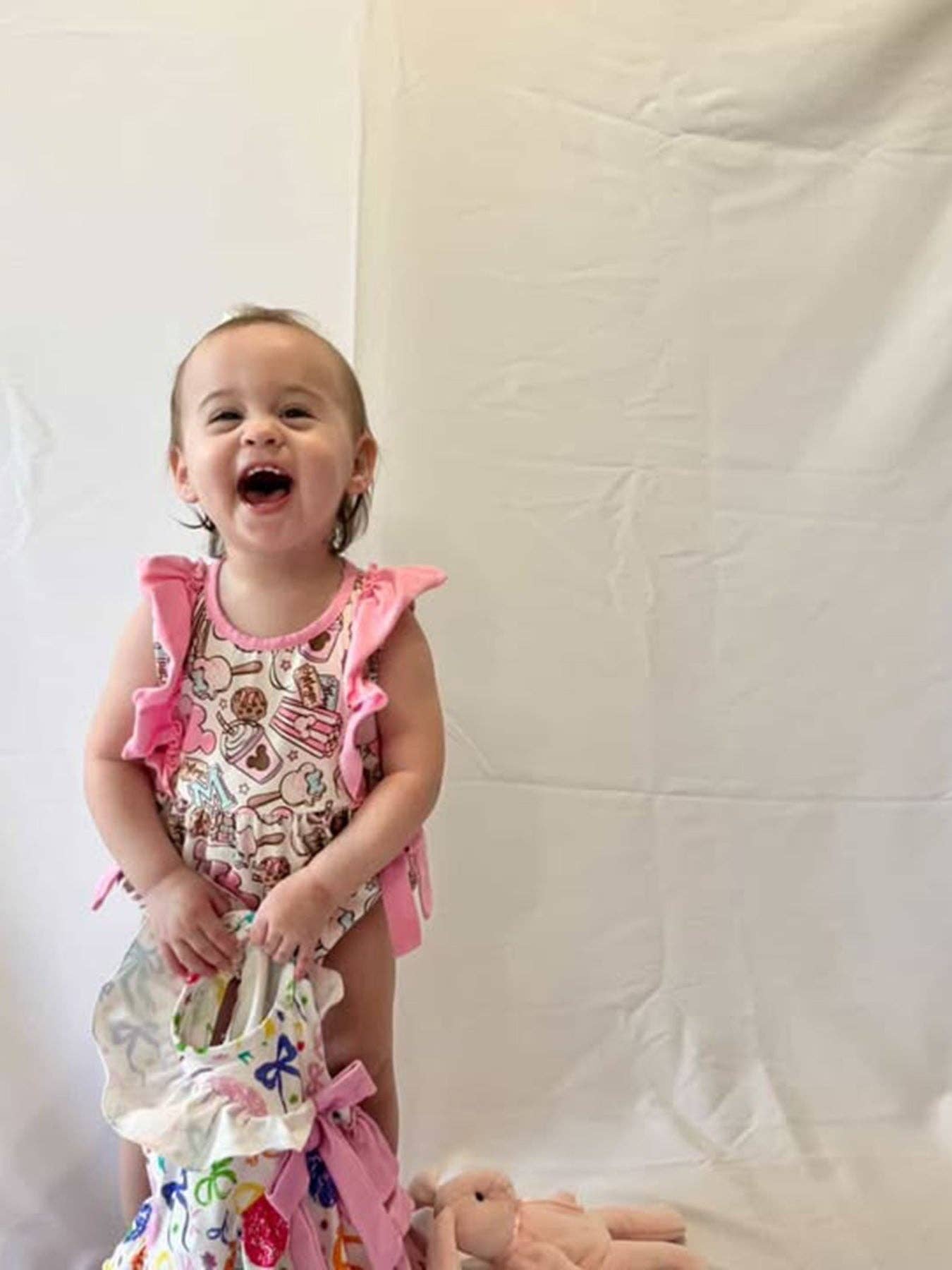 Summer Sweet Treat Print Girls Short Sleeve Romper