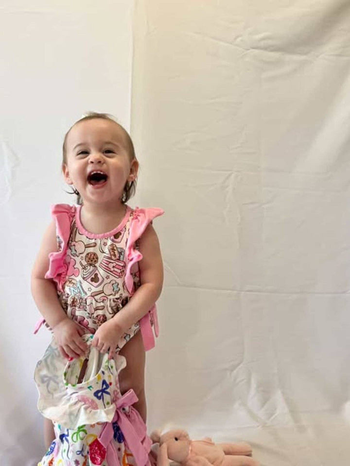 Summer Sweet Treat Print Girls Short Sleeve Romper