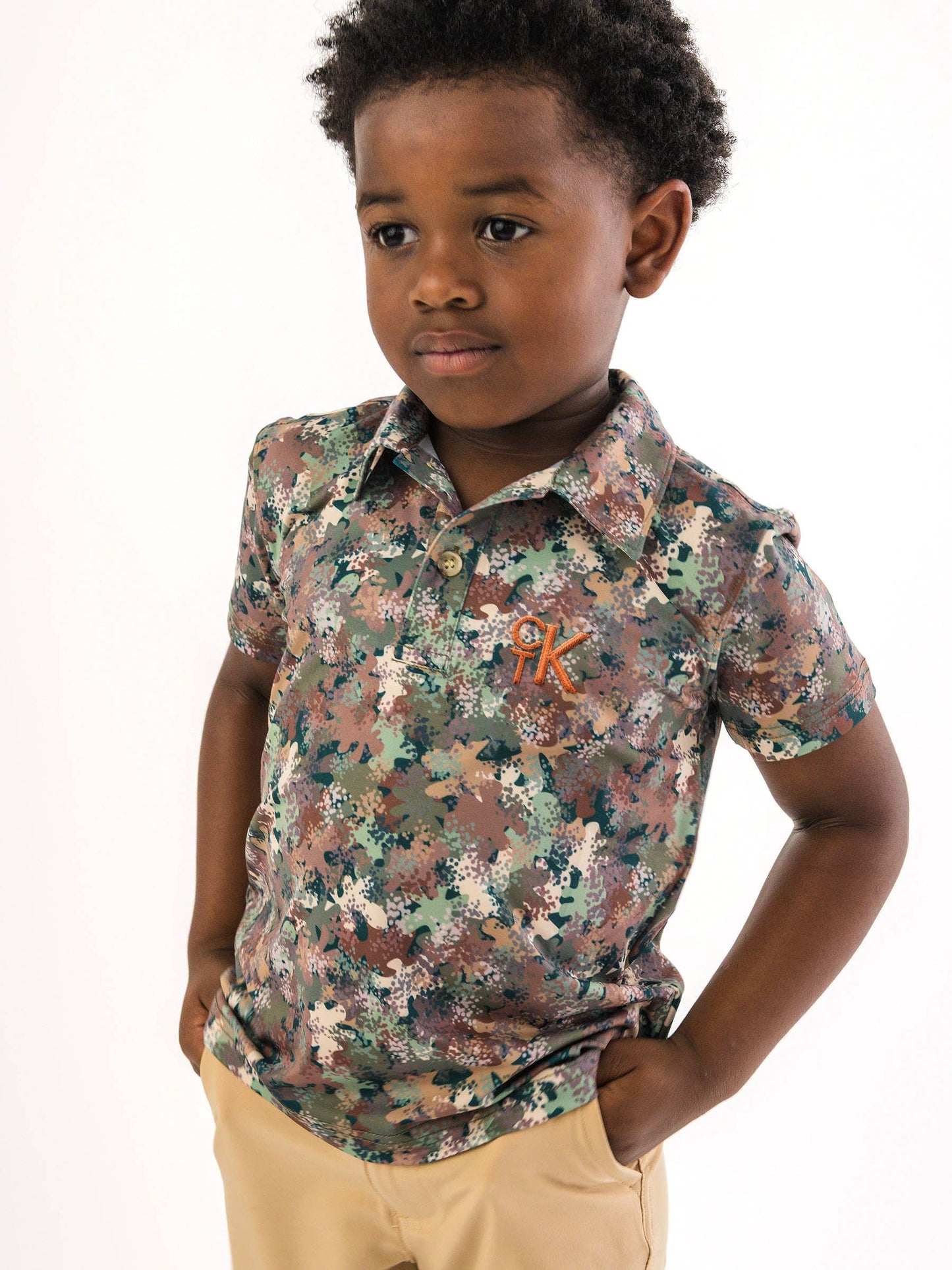 Boys Classic Camo Knit Short Sleeve Performance Polo