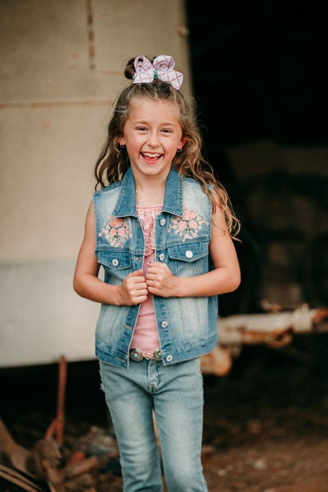 Floral Boot Denim Vest, Size 0M-5T