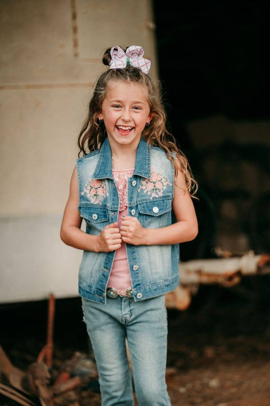Floral Boot Denim Vest, Size 0M-5T