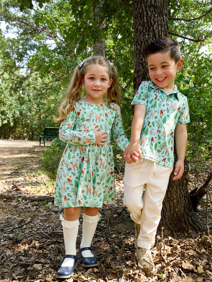 Boys Woodland Friends Knit Short Sleeve Performance Polo