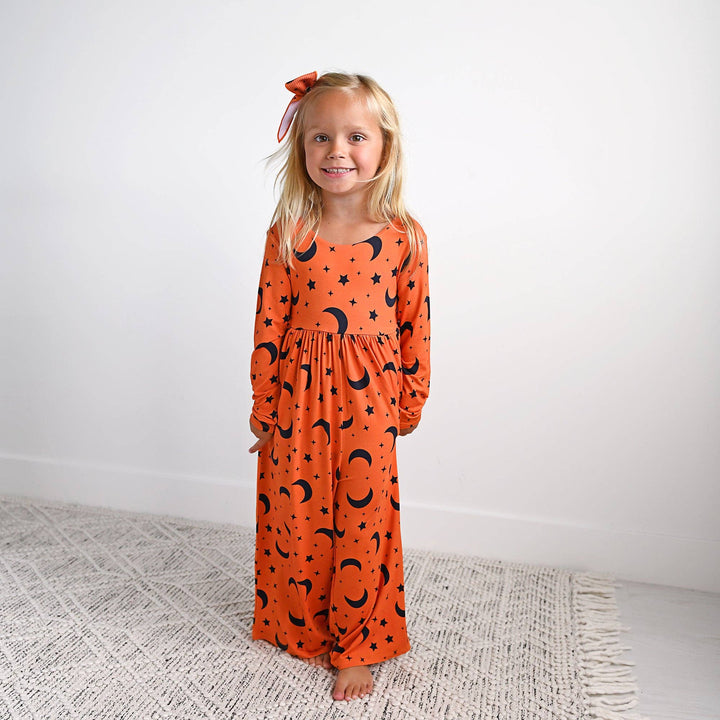 Blaise Orange Moon WIDE LEG ROMPER Halloween Bamboo Kids Outfit
