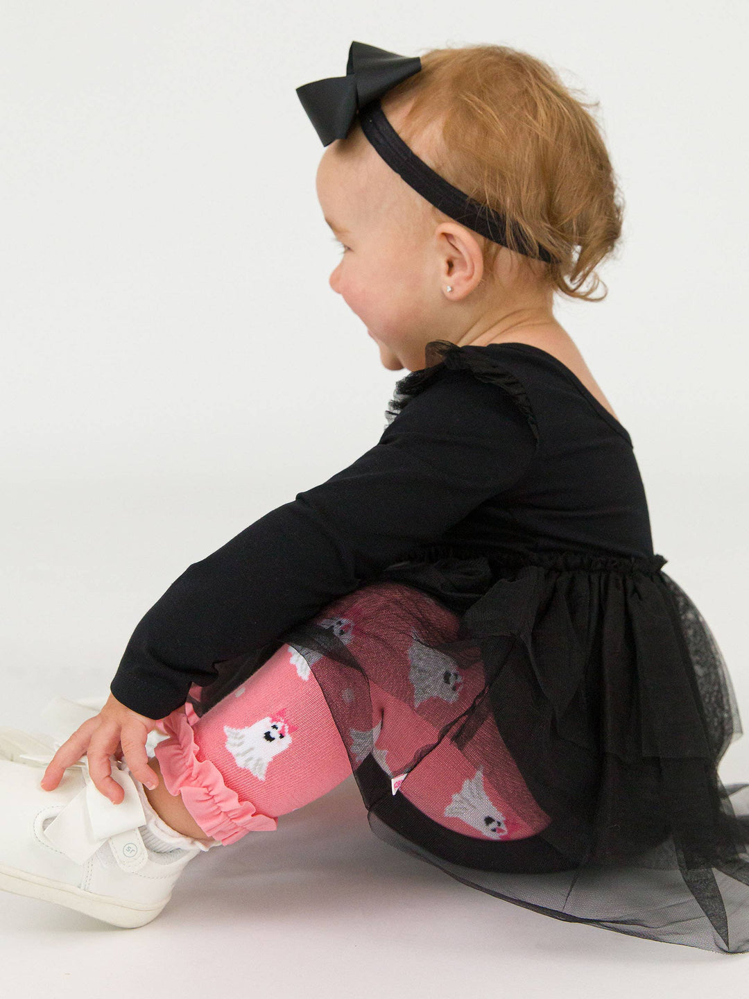 Girls Ghostie Dots Patterned Footless Ruffle Tights