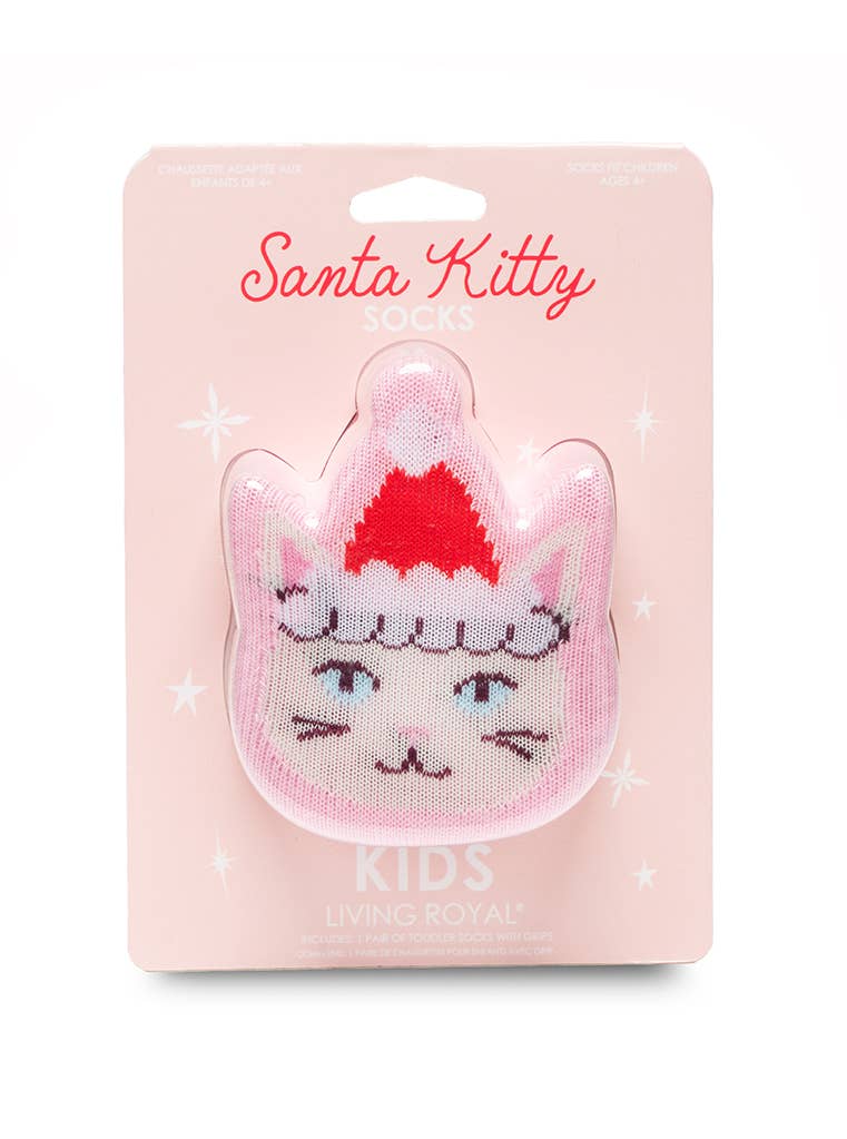 3D Packaged Crew Socks - Kids - Holiday - Santa Kitty -Pink