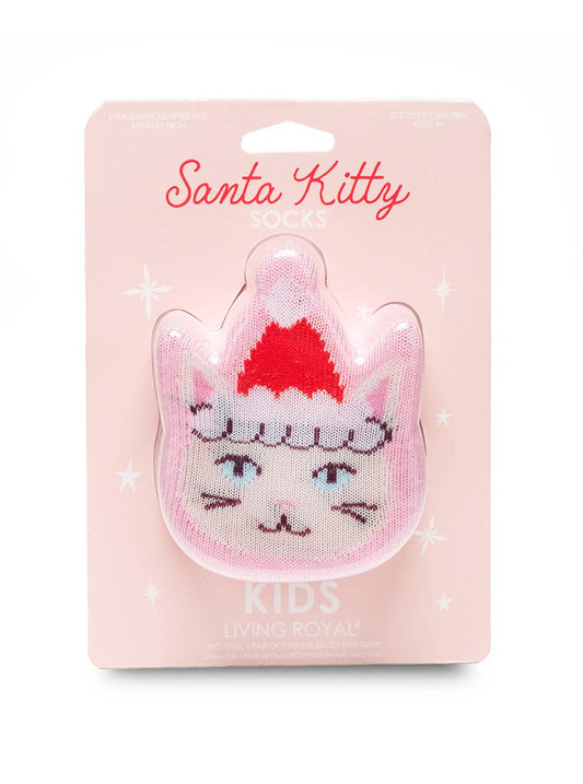 3D Packaged Crew Socks - Kids - Holiday - Santa Kitty -Pink