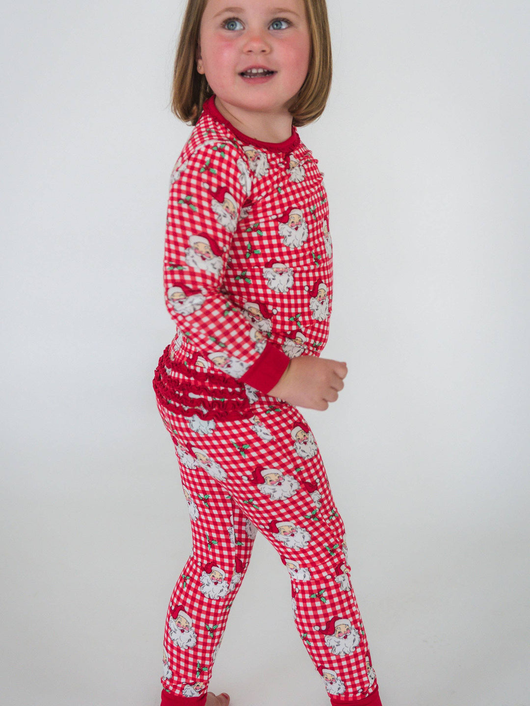 Pijama de manga larga con volantes rojos de viscosa de bambú para niñas pequeñas SoftSnooze™ con volantes traseros característicos