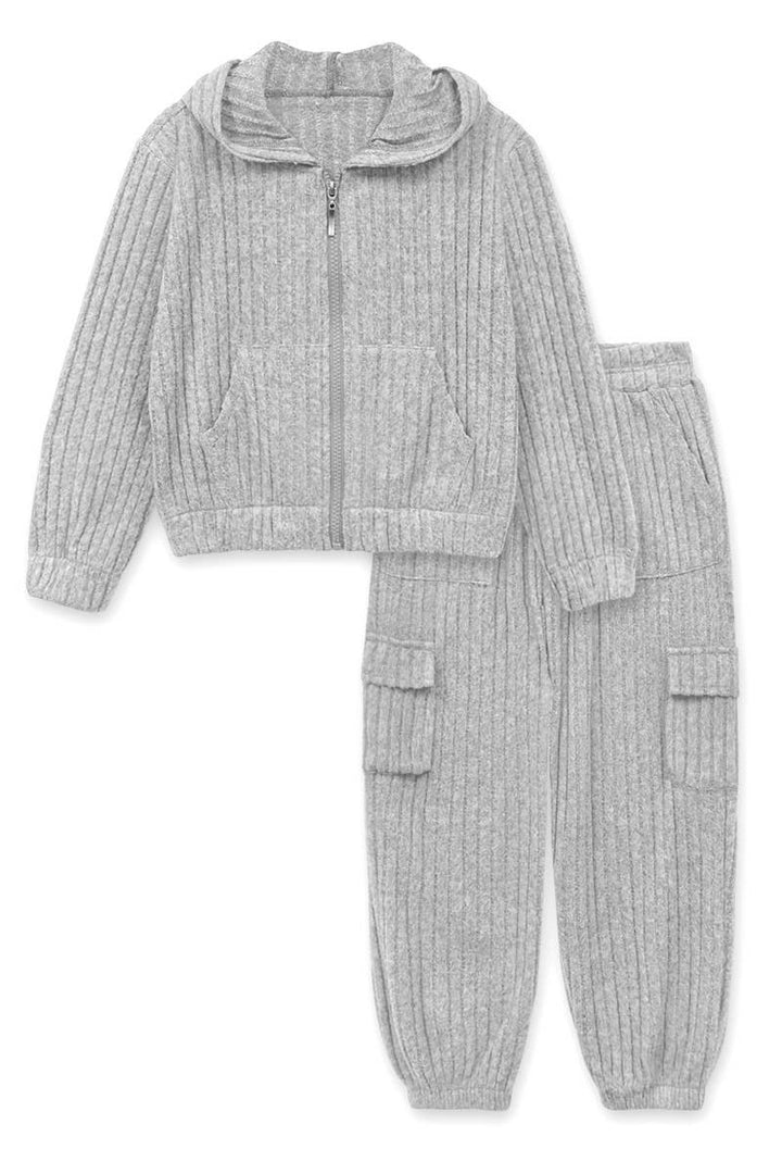 2 pc Hoodie Pant Set w/ Ribbed Velvet