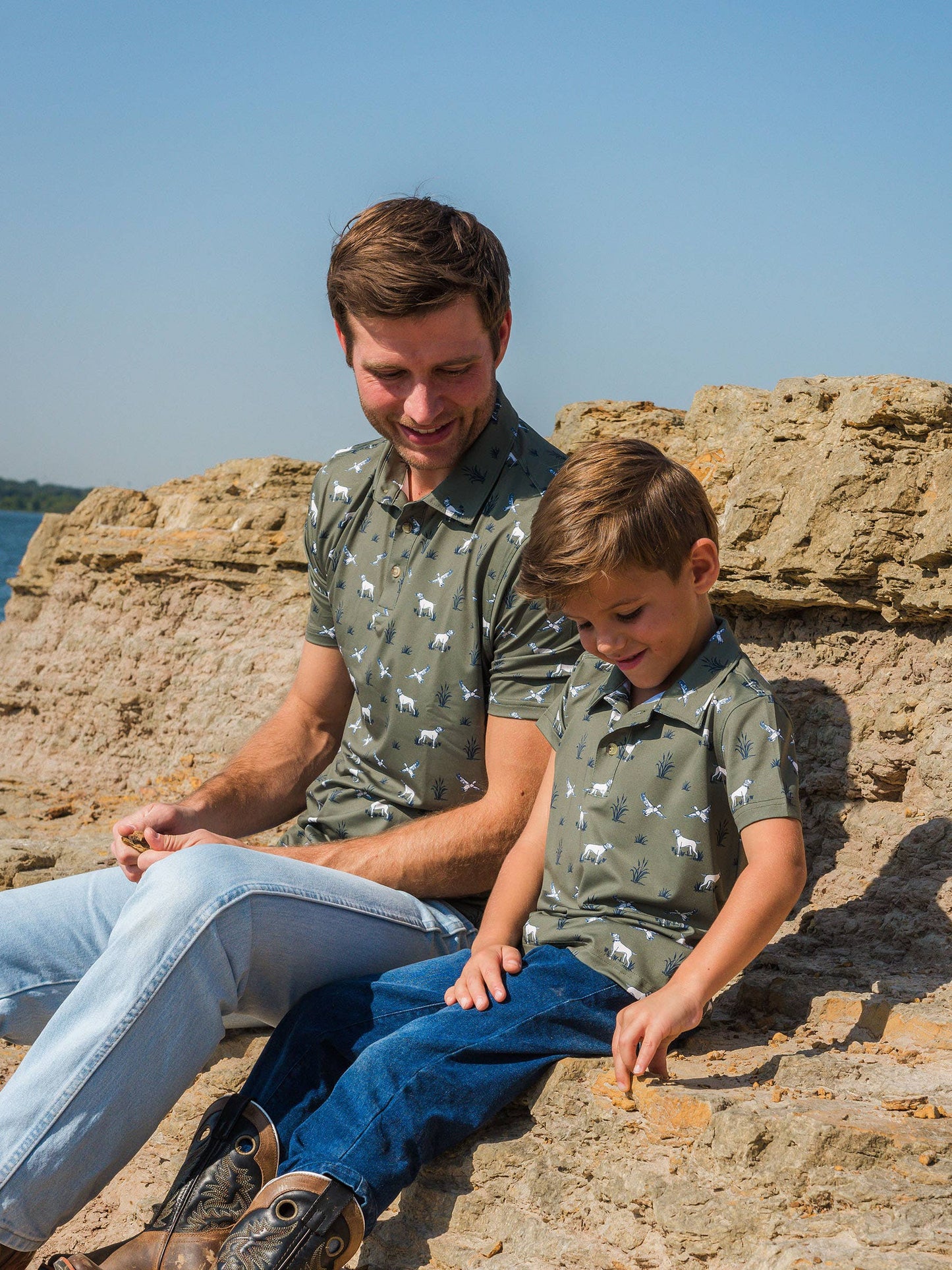 Boys Pond Pups Hunting Dog Knit Short Sleeve Performance Polo