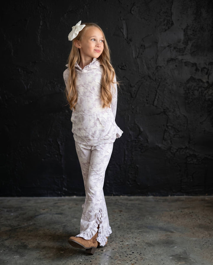 Kids Light Gray Camo Hooded Ruffle Pocket Lounge Set