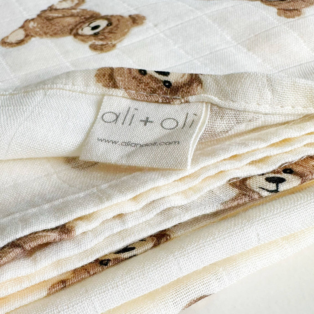 Bamboo Muslin Swaddle Baby Blanket (Teddy Bear)