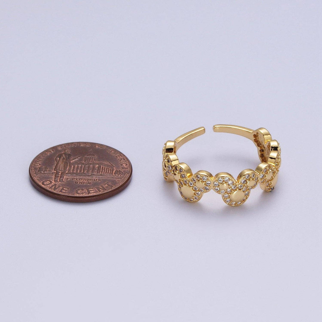 Clear Micro Paved CZ Mouses Adjustable Gold Ring