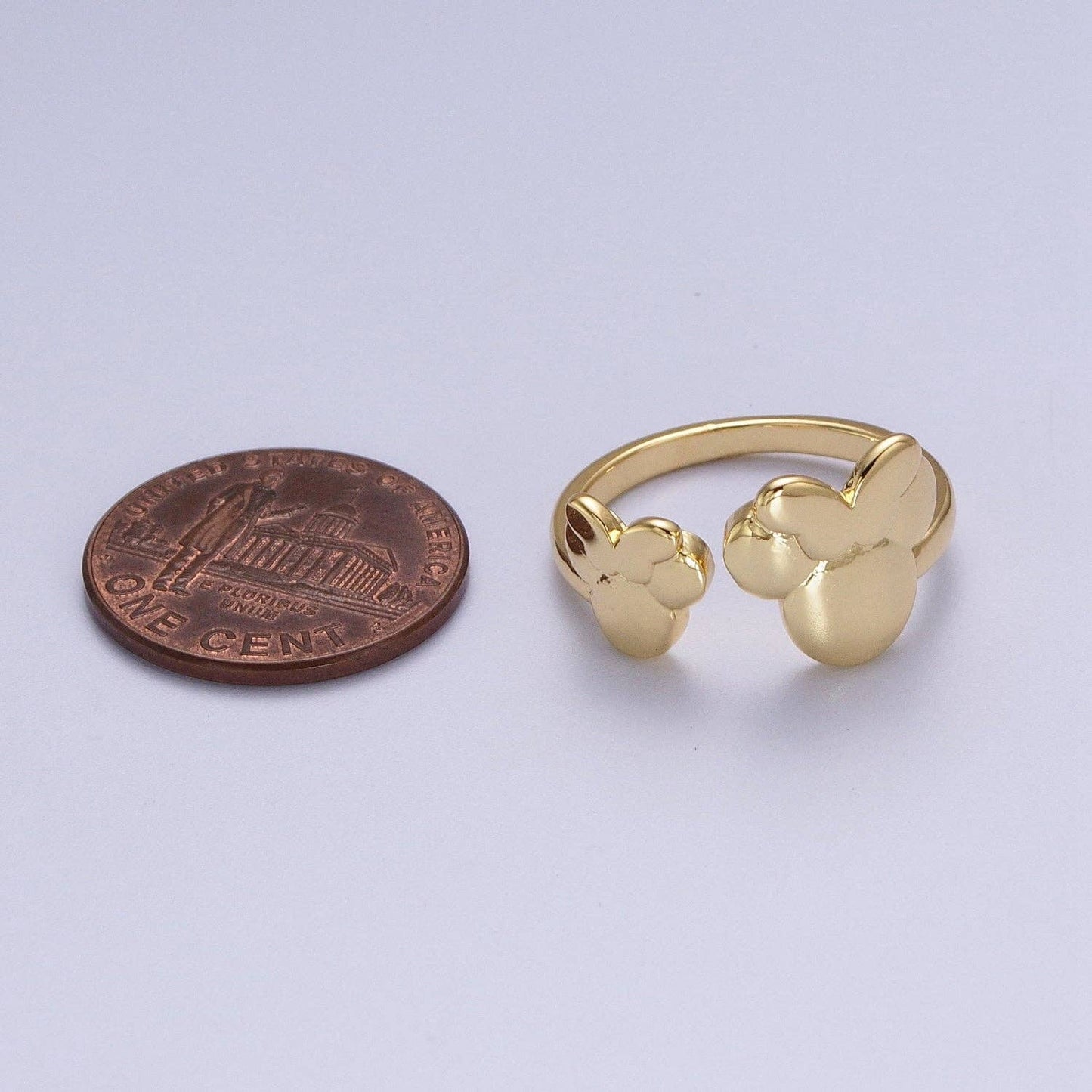 Double Bowed Mouse Open Adjustable Gold Minimalist Ring O183