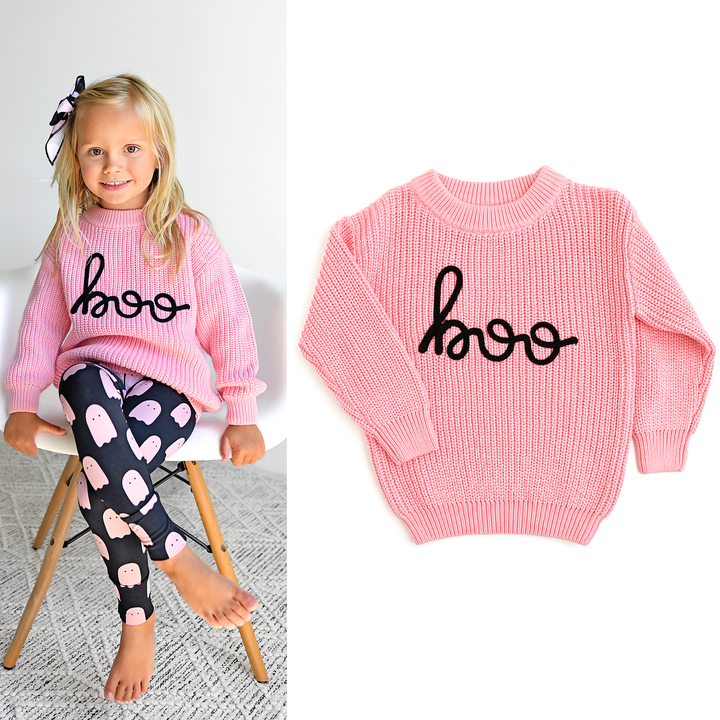 Suéter rosa Boo para Halloween para niños
