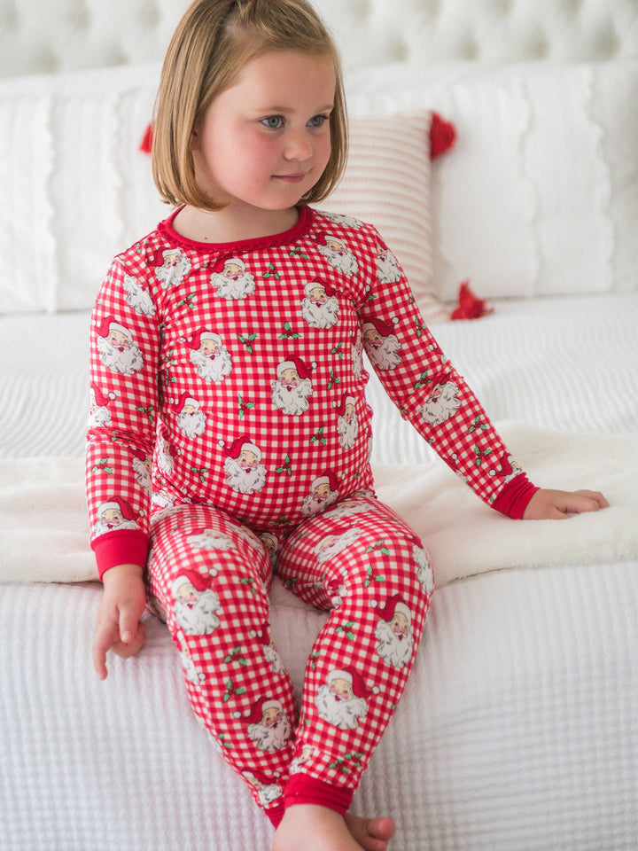 Pijama de manga larga con volantes rojos de viscosa de bambú para niñas pequeñas SoftSnooze™ con volantes traseros característicos