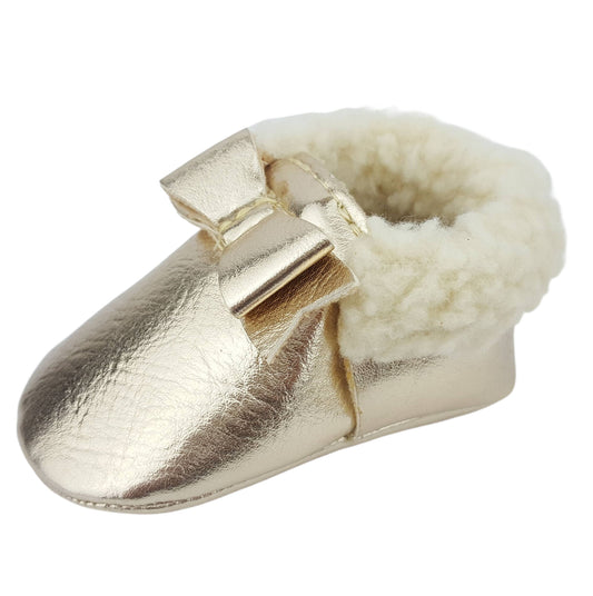 Metallic Bow Tie Baby Moccasins