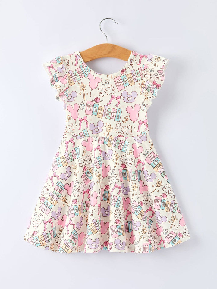 Pastel Magical Theme Girls Flutter Sleeve Dress