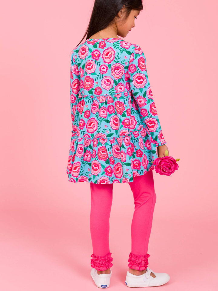 Girls Bright Blossoms Knit Ruffle Tiered Tunic Top