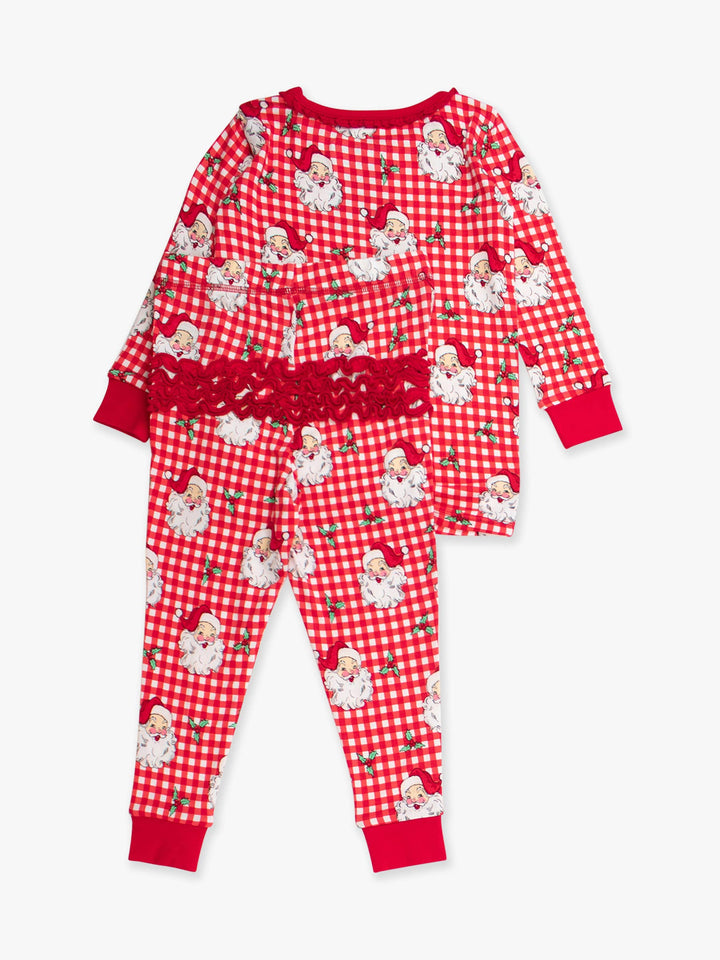 Pijama de manga larga con volantes rojos de viscosa de bambú para niñas pequeñas SoftSnooze™ con volantes traseros característicos
