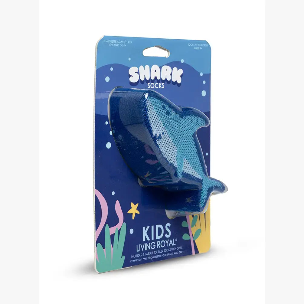 3D Packaged Crew Socks - Kids - Smiley Shark - Deep Blue