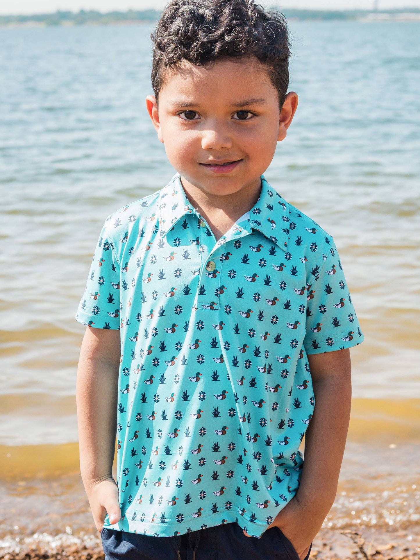 Boys Dapper Ducks Knit Short Sleeve Performance Polo