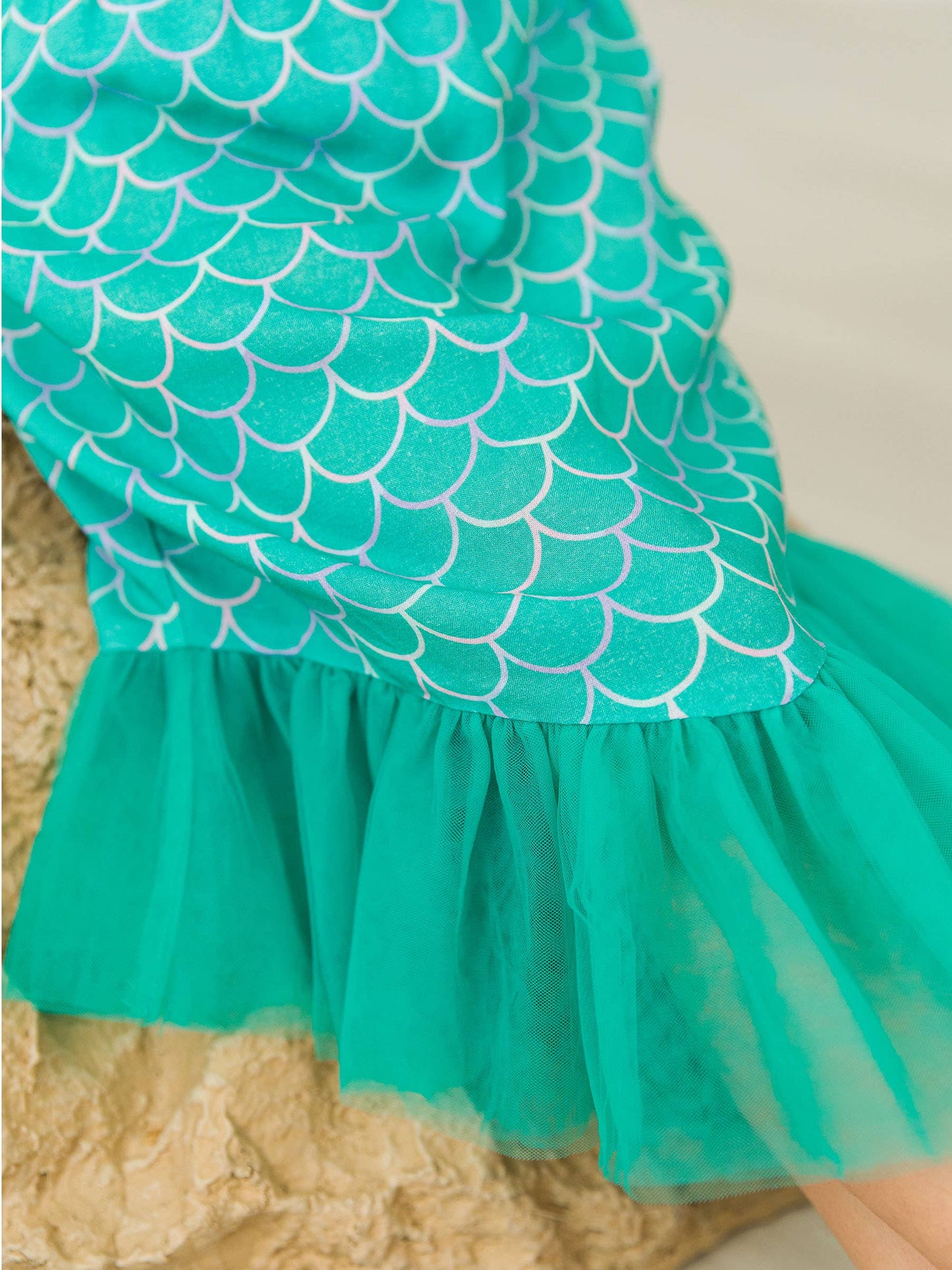 Girls Marine Green Scales Mermaid Tail Skirt Cover-Up