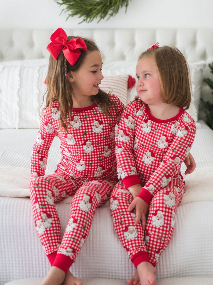 Pijama de manga larga con volantes rojos de viscosa de bambú para niñas pequeñas SoftSnooze™ con volantes traseros característicos