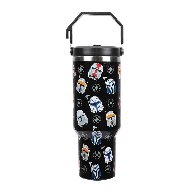Star Wars Mandalorian Helmets All-Over Print Black 40 Oz Stainless Steel Water Bottle