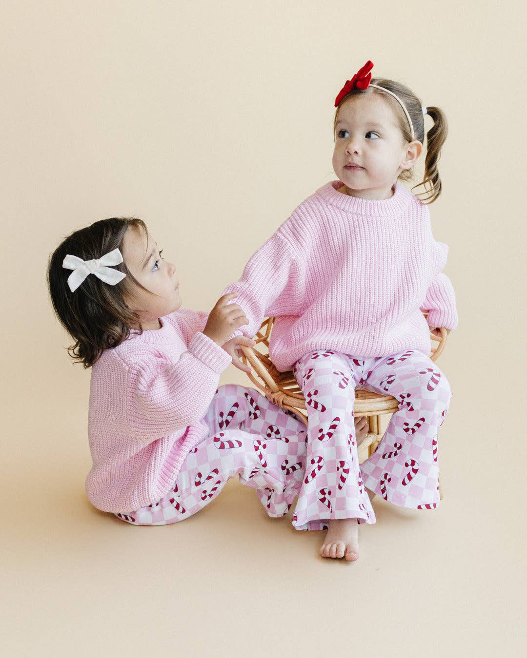 Christmas Candy Cane Kids &amp; Baby Flare Pants | Pink