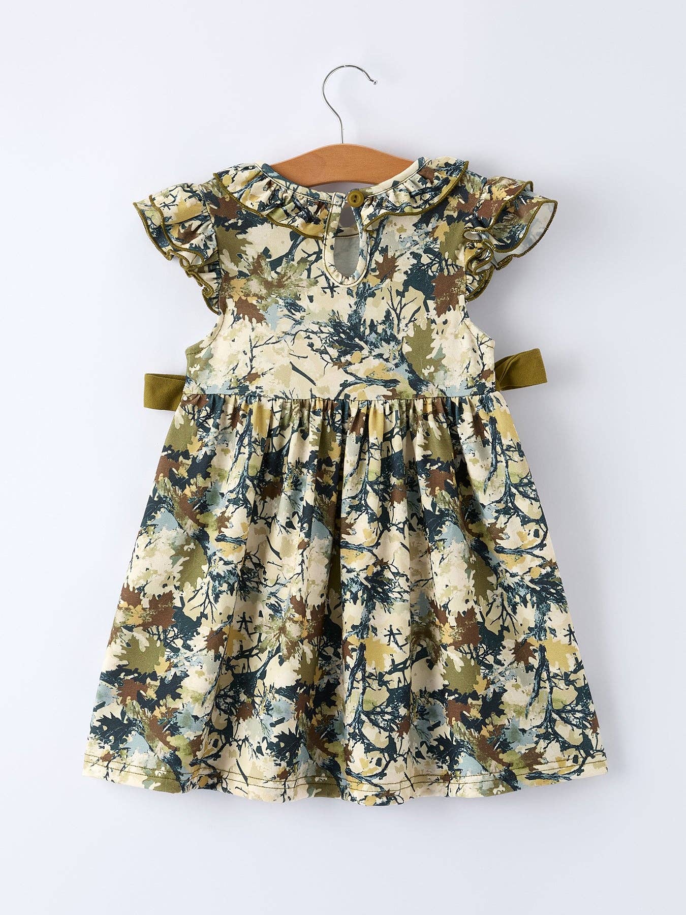 Camo Duck Smocked Bow Ruffle Sleeves Girls Dress