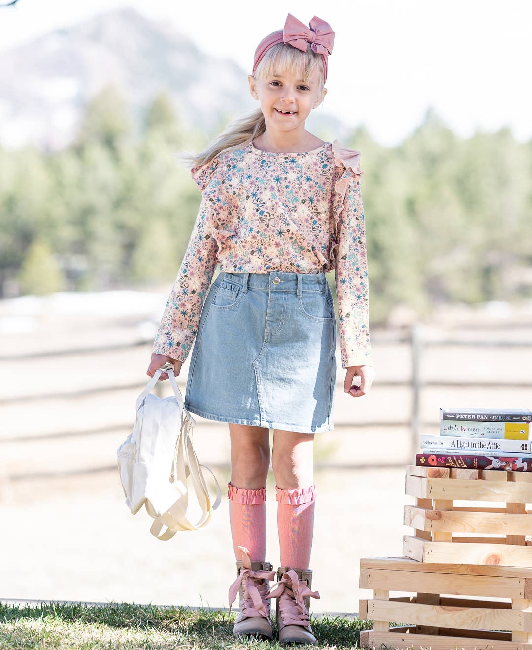 Girls Light Wash Ruffle Jean Skirt