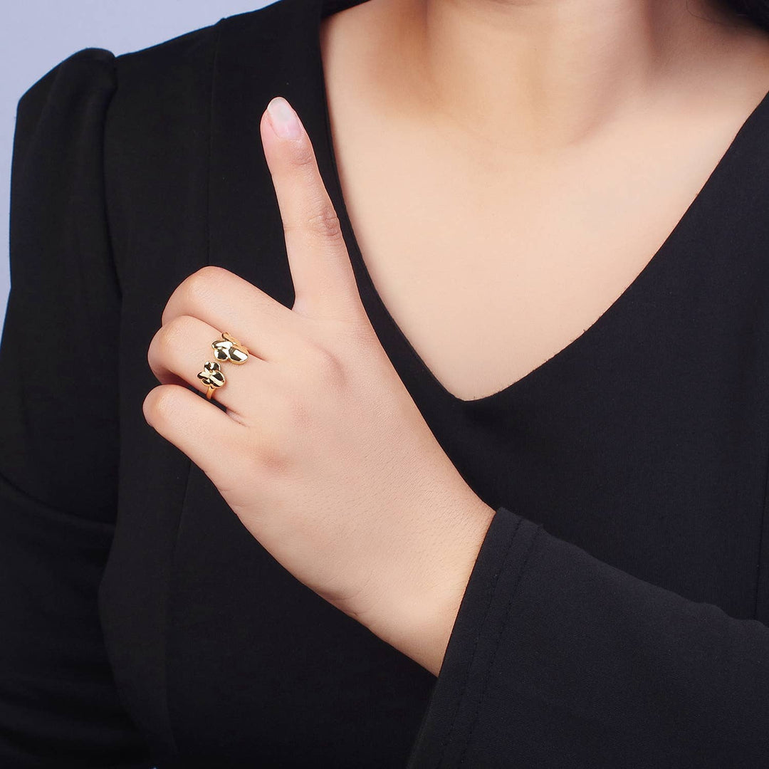Plain Gold Twin Bowed Mouse Shaped Adjustable Ring