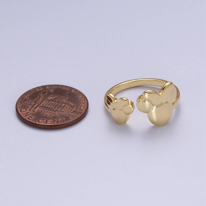 Plain Gold Twin Bowed Mouse Shaped Adjustable Ring