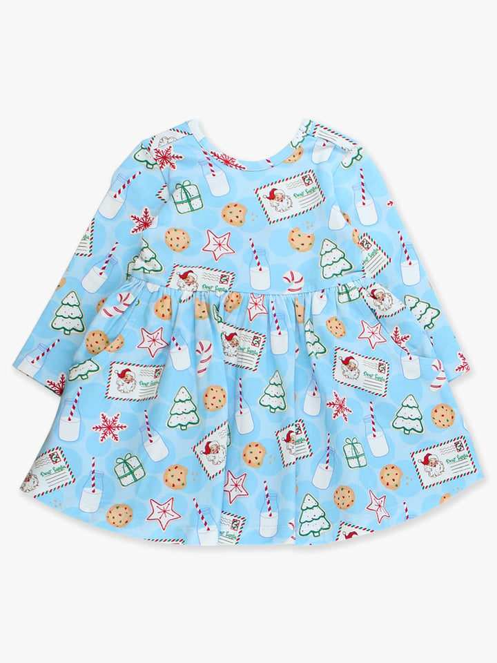 Vestido de punto de manga larga con diseño de dulces de Papá Noel para niñas
