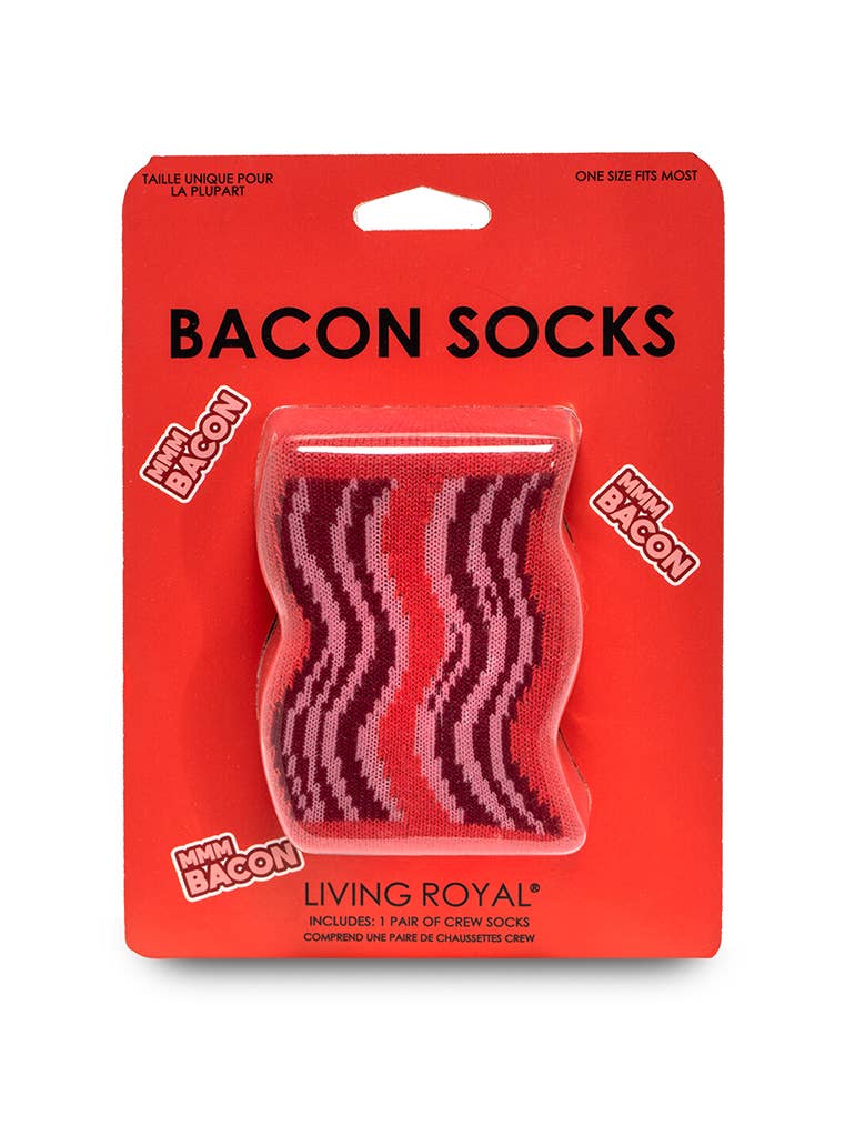 3D Packaged Crew Socks - Bacon Strips - "Mmm Bacon" - Red
