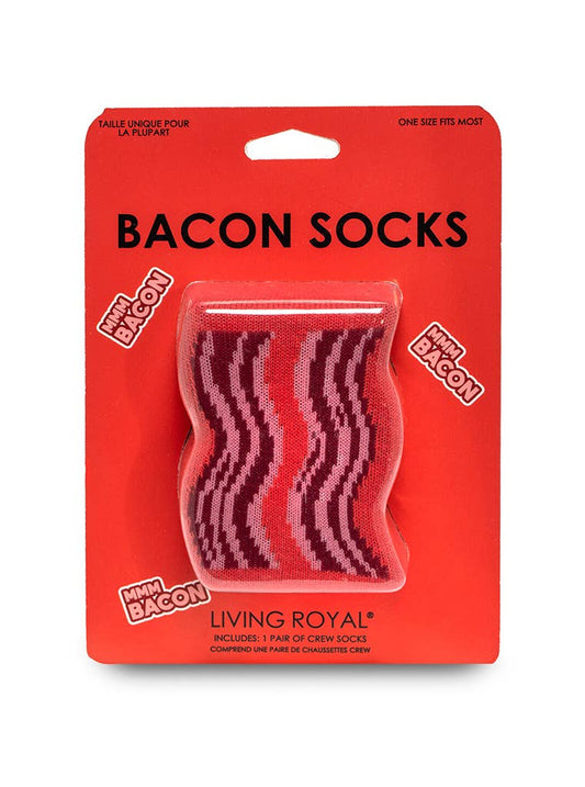 3D Packaged Crew Socks - Bacon Strips - "Mmm Bacon" - Red