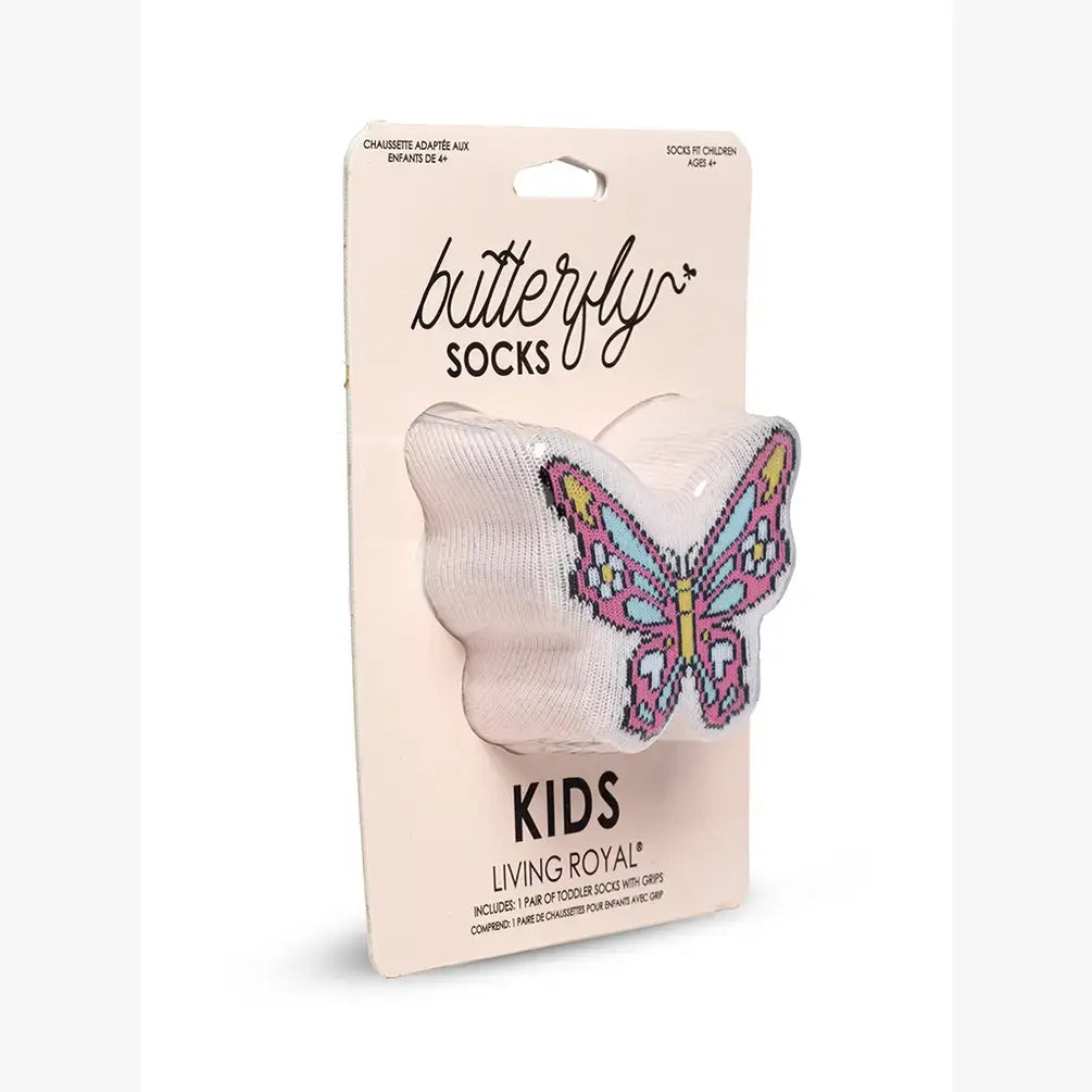 3D Packaged Crew Socks - Kids - Butterfly - Pale Pink