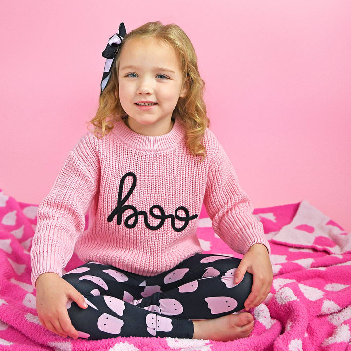 Suéter rosa Boo para Halloween para niños