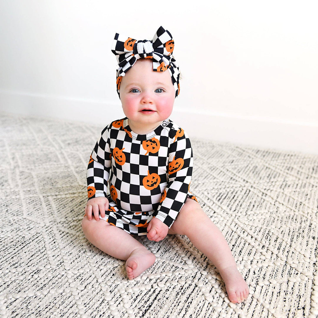 Vestido de Halloween para bebé con tutú de bambú y calabazas a cuadros de Merlín
