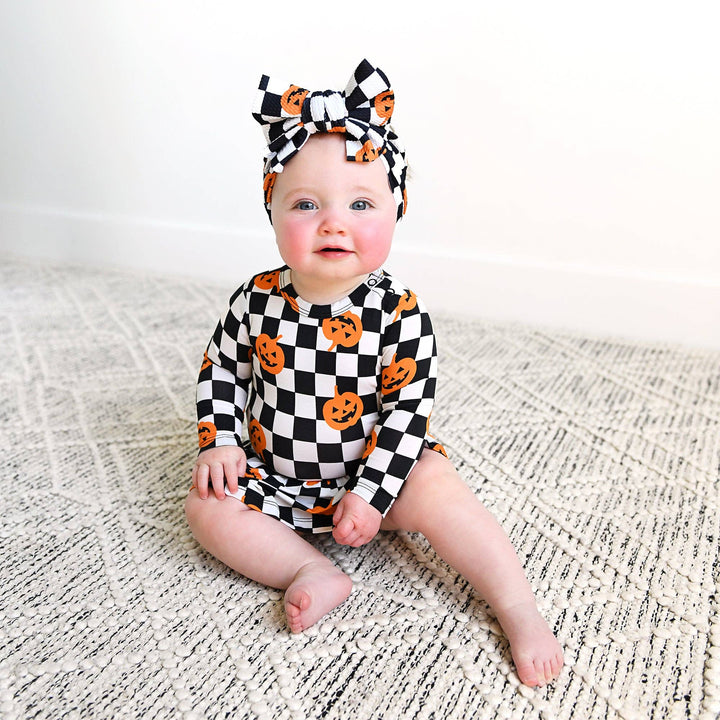 Vestido de Halloween para bebé con tutú de bambú y calabazas a cuadros de Merlín