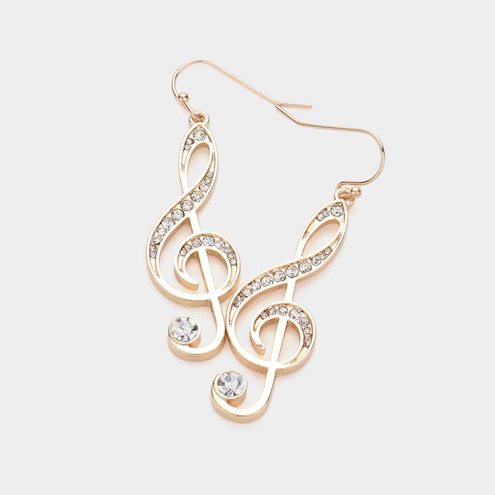 Stone Paved Treble Clef Dangle Earrings