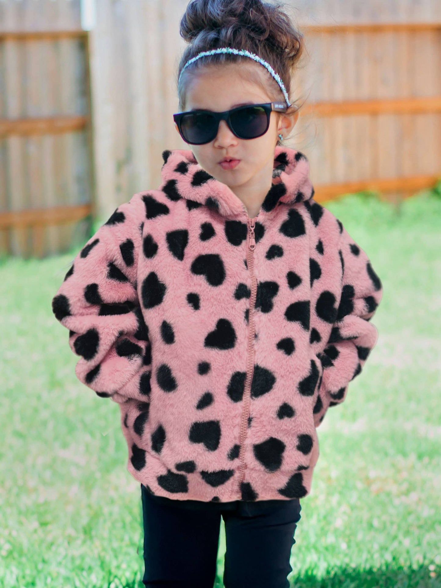 GFJ-K24-9040B Girl's Fur Heart Hoodie Jacket