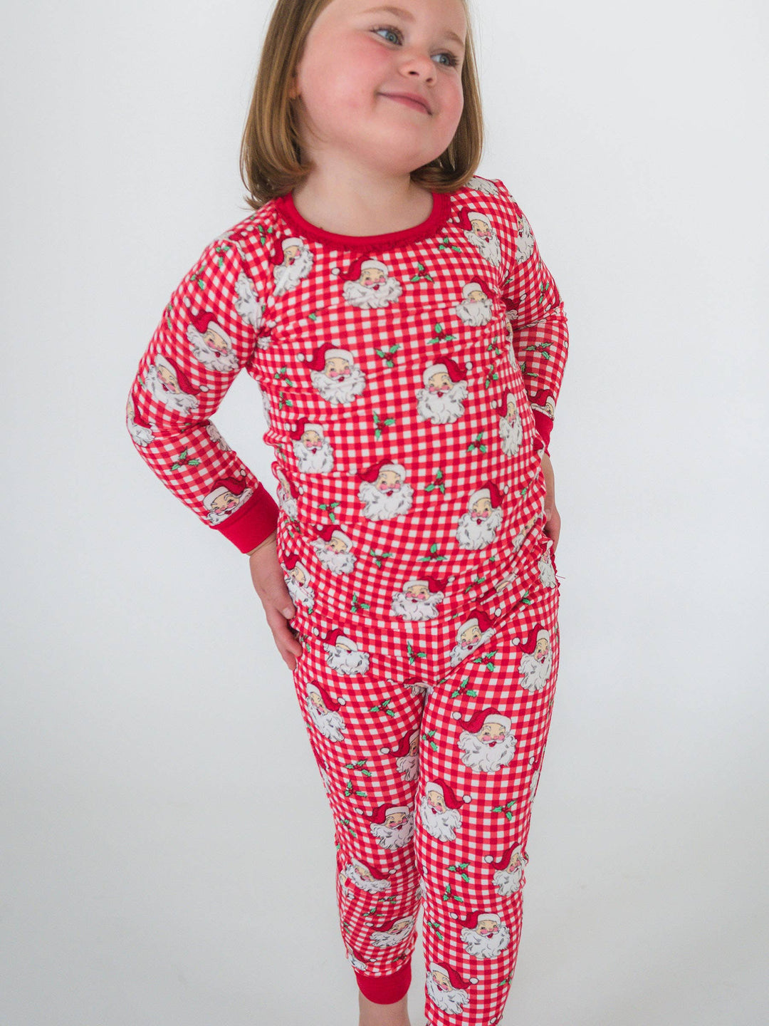Pijama de manga larga con volantes rojos de viscosa de bambú para niñas pequeñas SoftSnooze™ con volantes traseros característicos