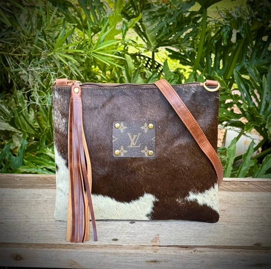 Upcycled LV Cowhide Leather Crossbody Bag Western 