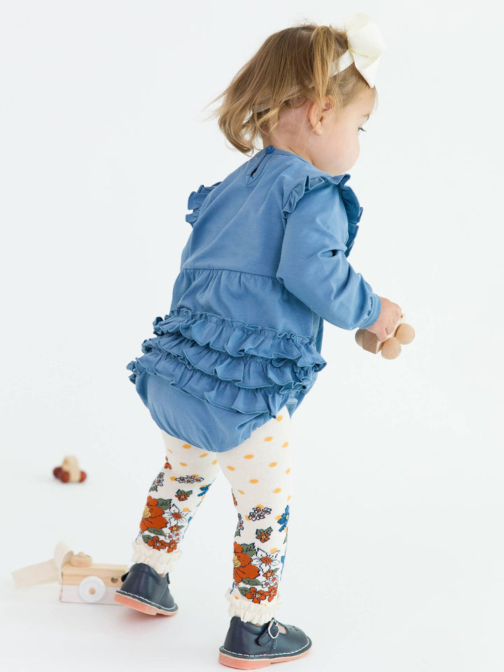 Girls Harvest Floral Patterned Footless Ruffle Tights