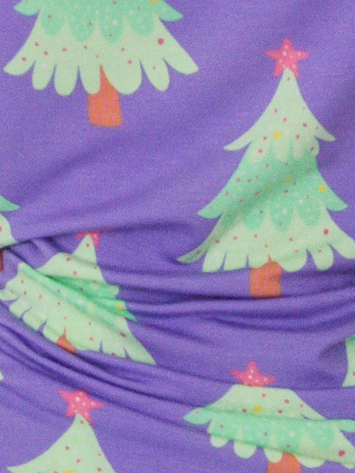 SoftSnooze™ Baby Girls Bamboo Viscose Purple Twinkling Trees Convertible Ruffle One Piece Footie Pajama