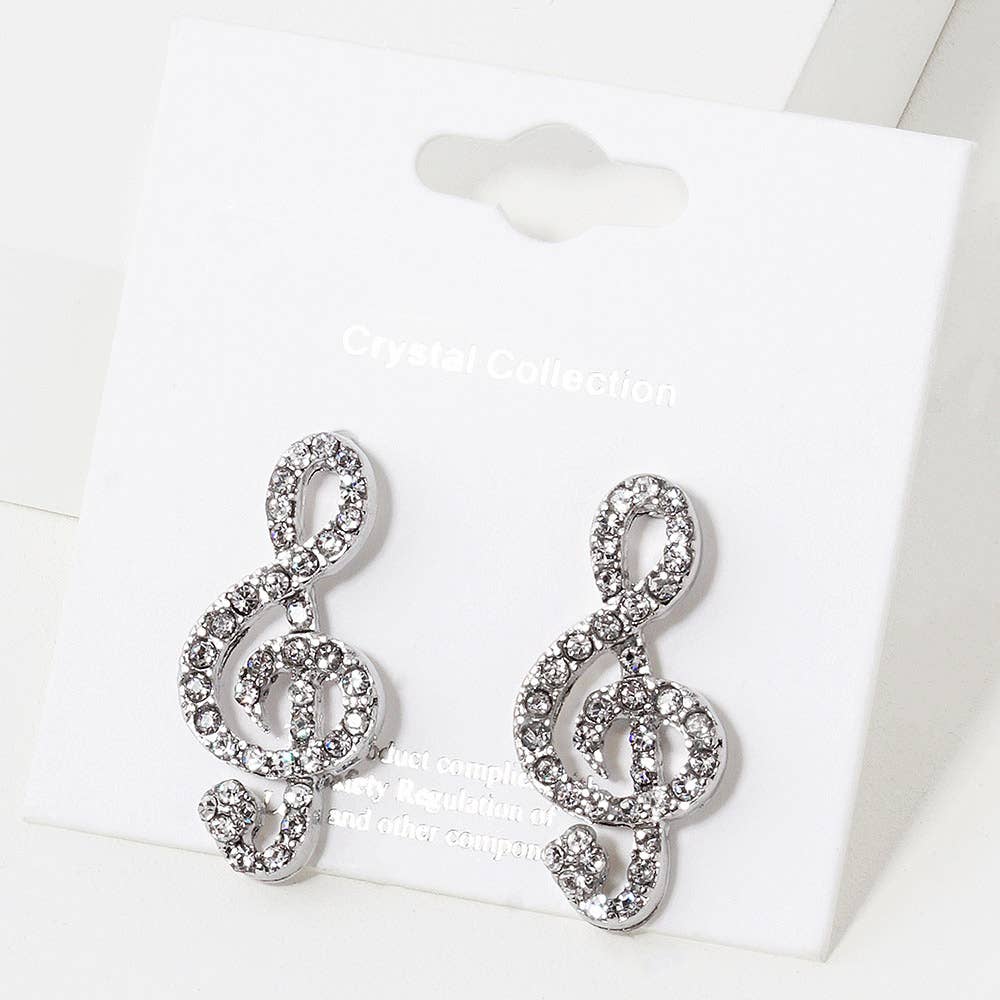 Crystal Paved Treble Clef Stud Earrings