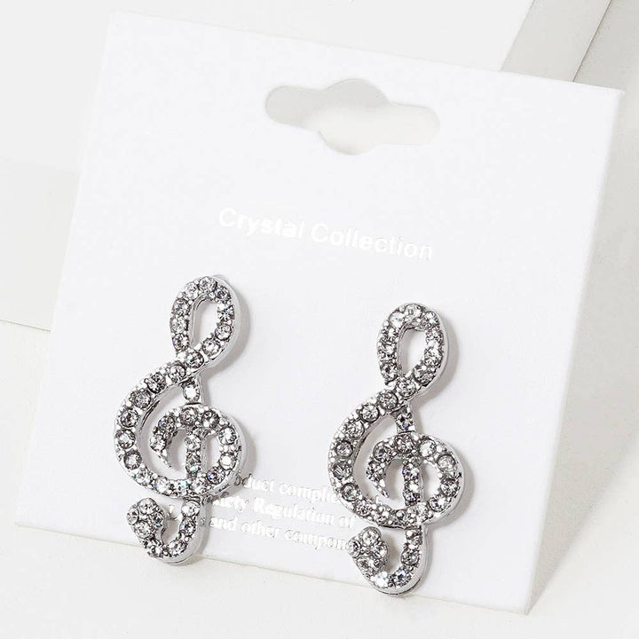 Crystal Paved Treble Clef Stud Earrings