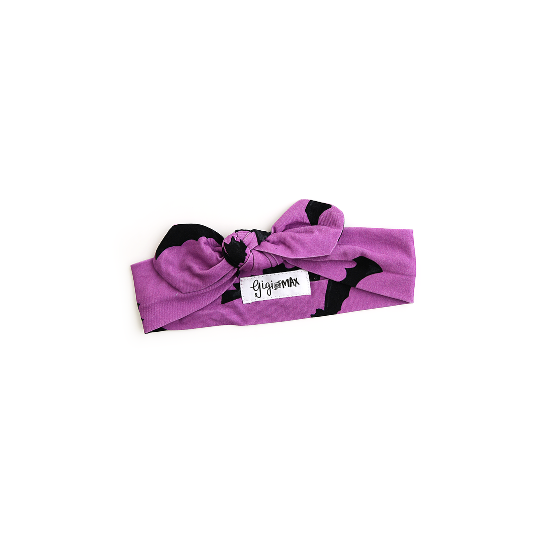 Accesorio para el cabello de Halloween de bambú con diadema de murciélagos morados Echo